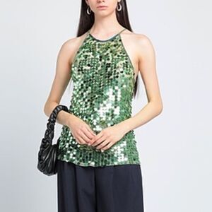 Forte Forte sequin top emerald green tank blouse evening party Italy Sz 0 XS